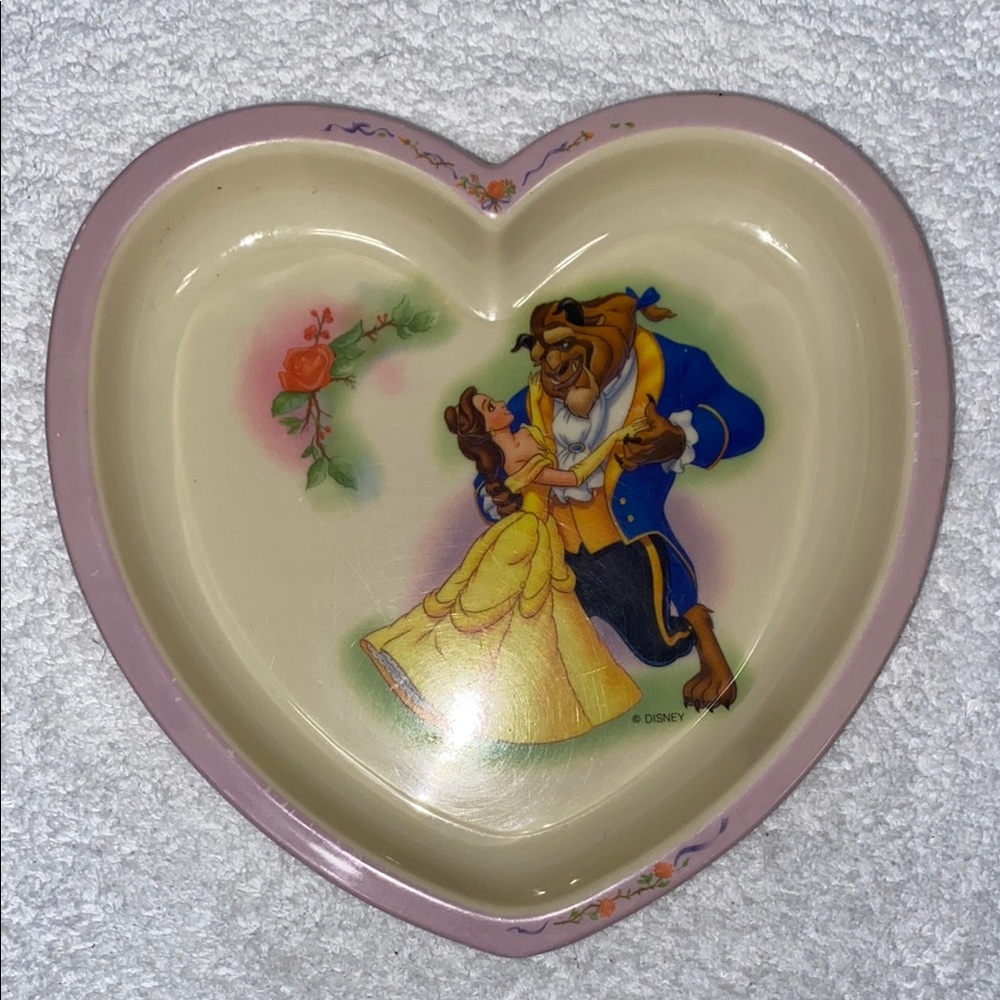 Vintage selandia melamine heart beauty and the beast plate belle rose